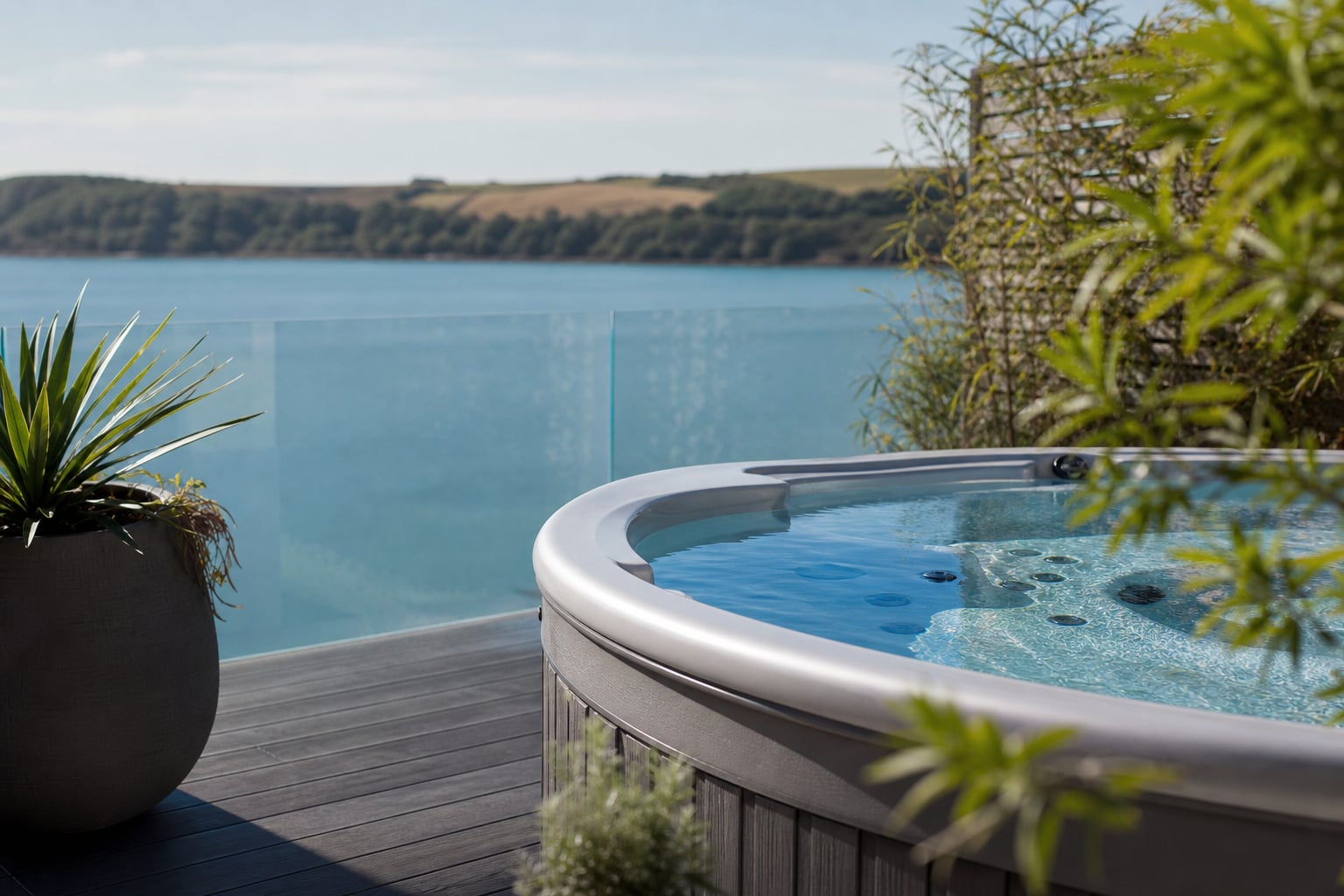 Balanced spa water on a South Hams holiday-let deck