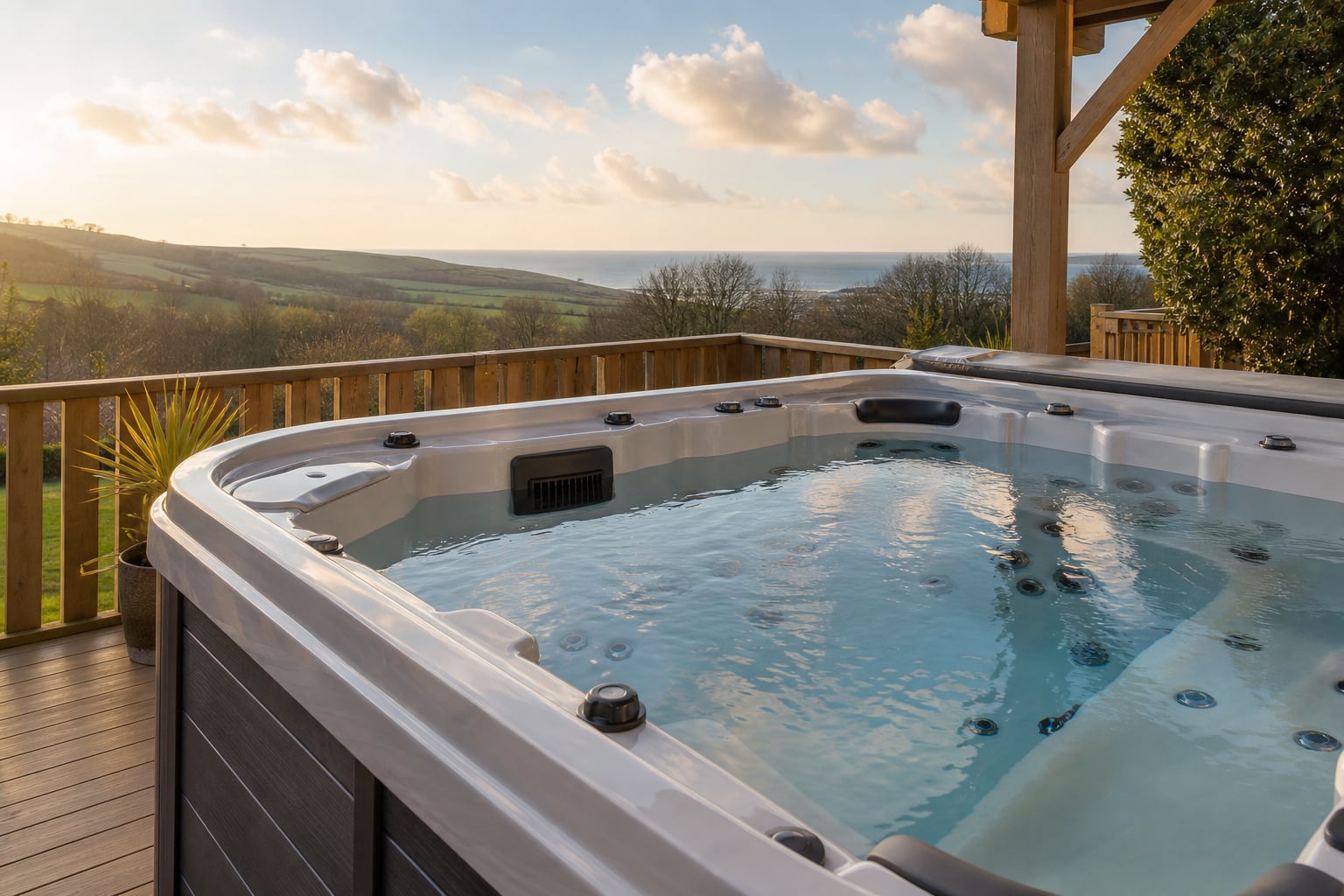 Holiday-let hot tub on a South Hams deck ready for guest turnover