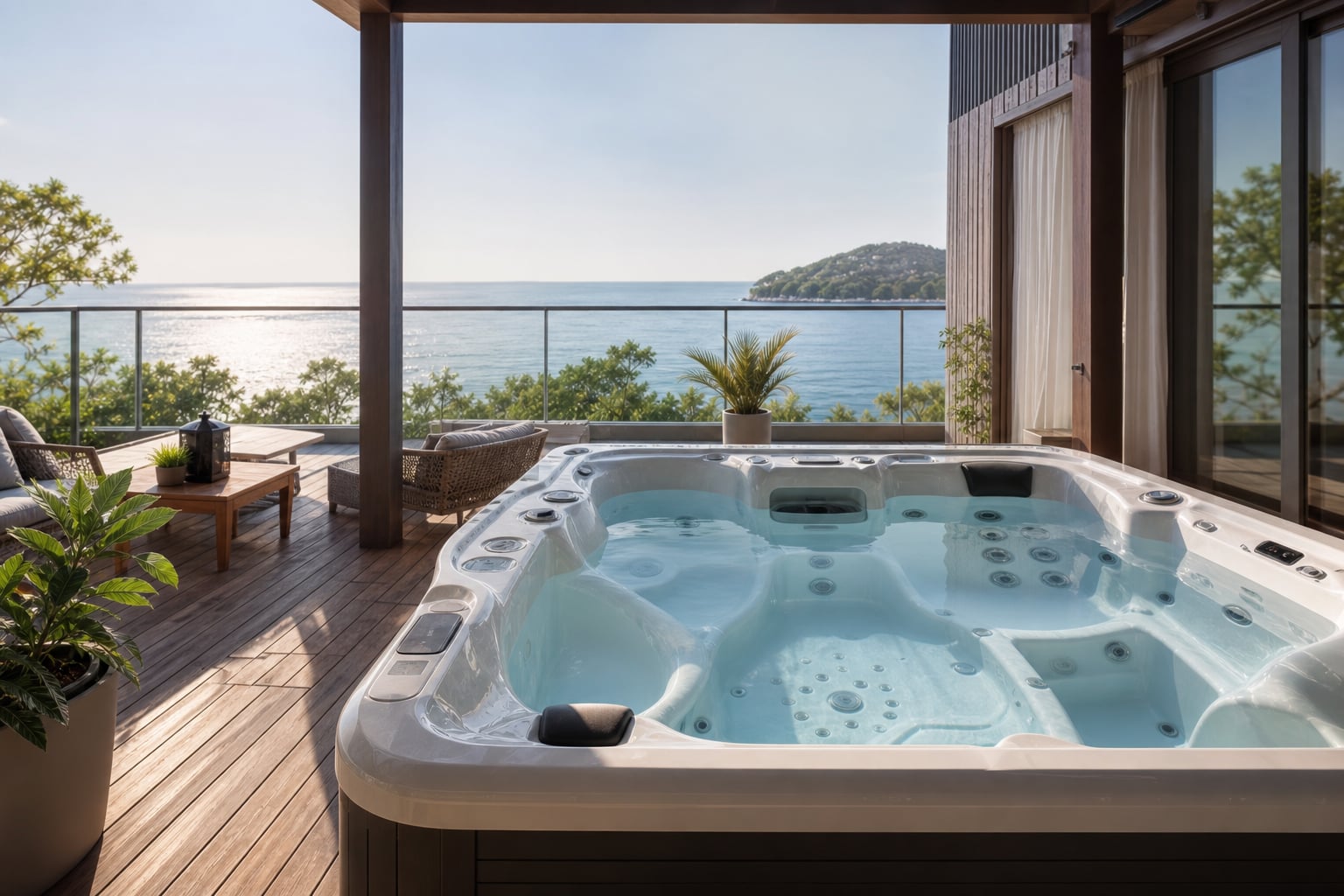 Premium hot tub on a holiday-let terrace ready for the next guests