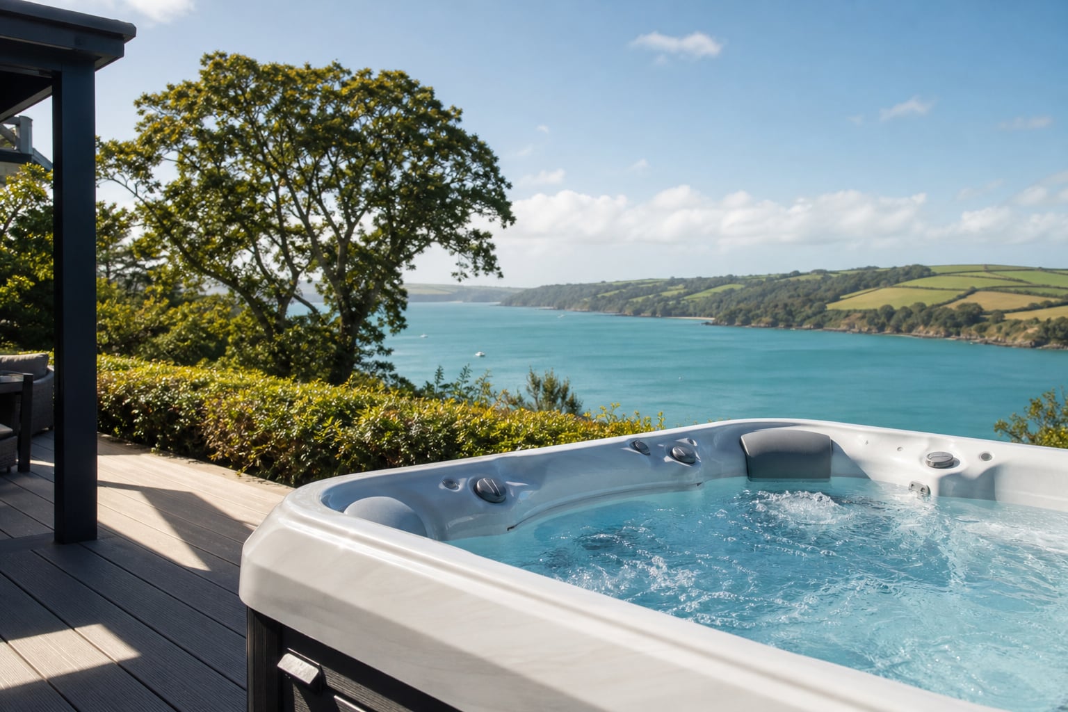 Coastal holiday-let spa looking toward South Hams hills