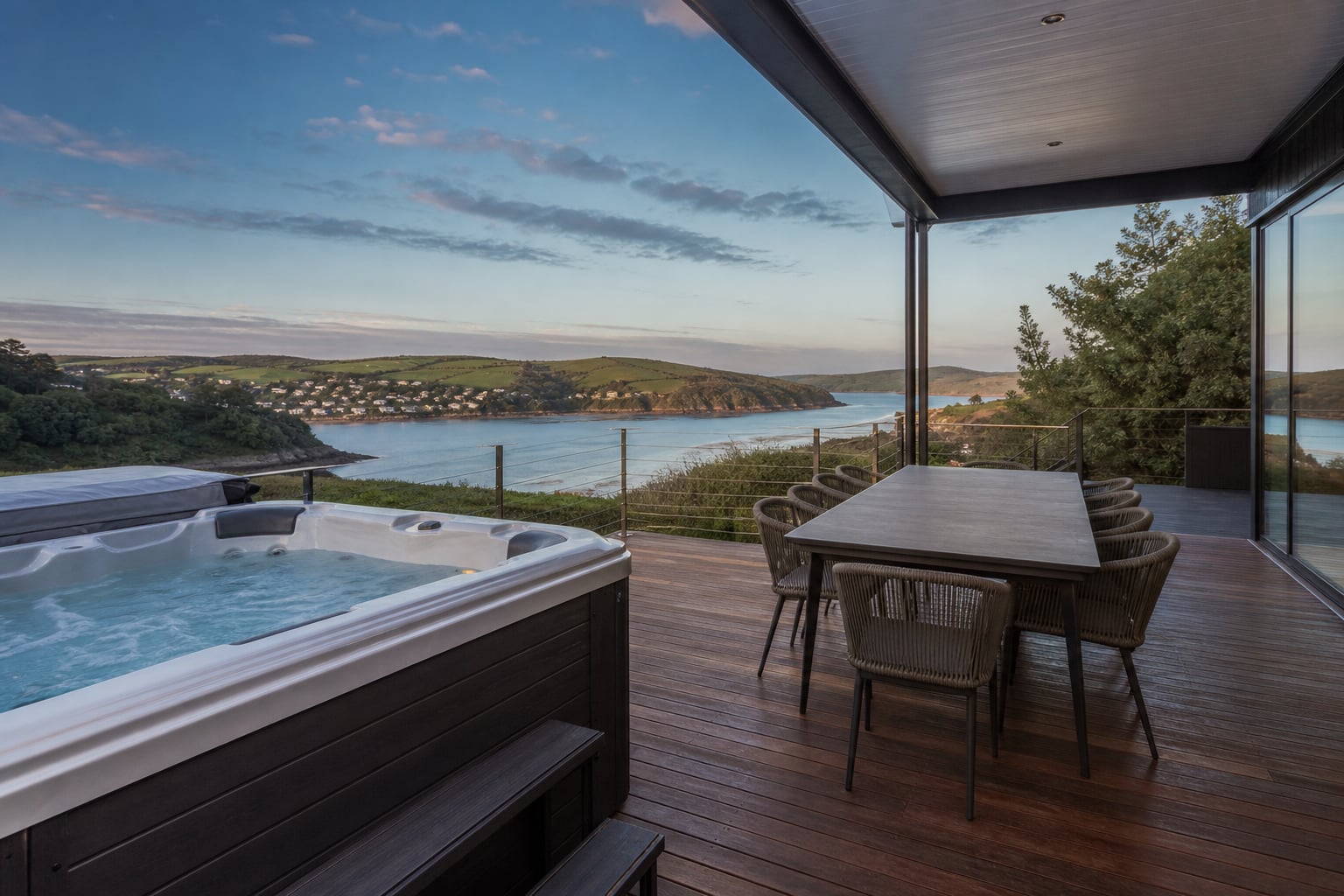 Wide deck context for the Kingsbridge spa