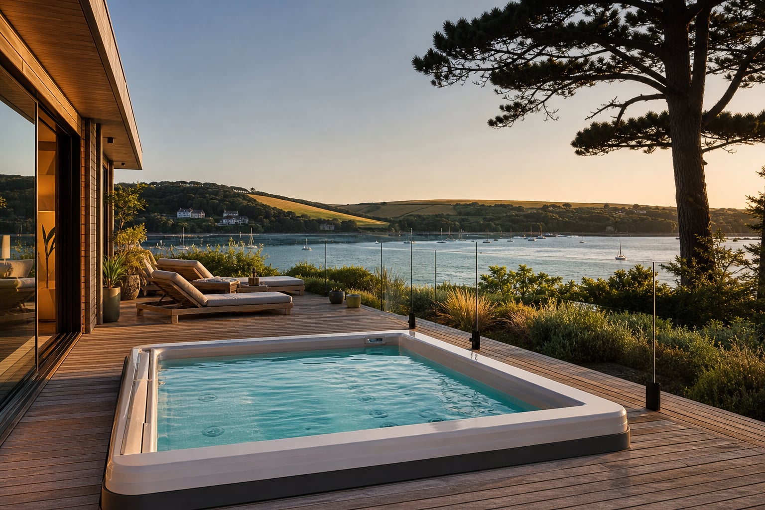Salcombe holiday-let spa on an estuary timber deck